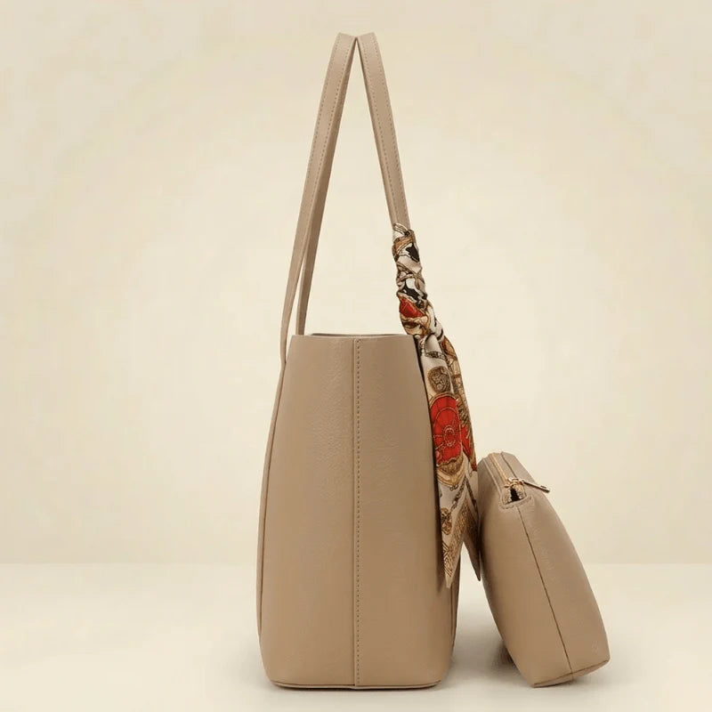 Trendy Brown Tote Bag with Scarf & Pouch B/S-049