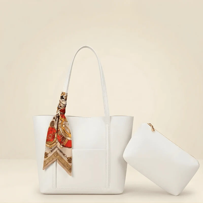 Trendy Brown Tote Bag with Scarf & Pouch B/S-049