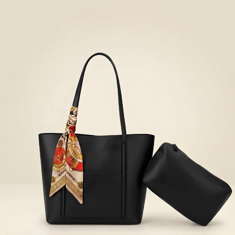 Trendy Brown Tote Bag with Scarf & Pouch B/S-049
