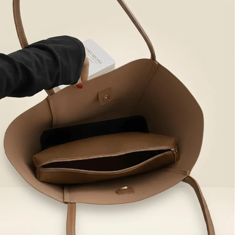 Trendy Brown Tote Bag with Scarf & Pouch B/S-049